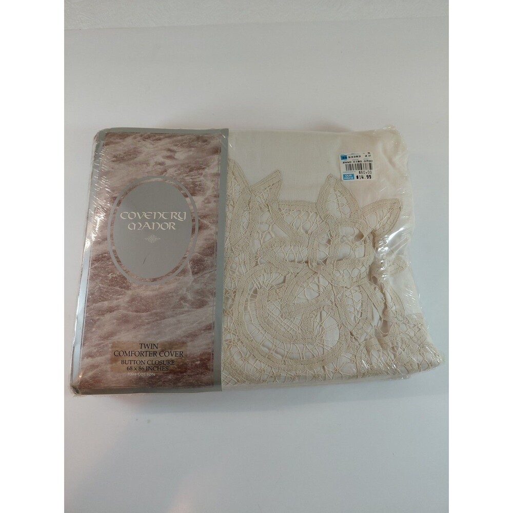 Coventry Manor Twin Comforter Cover 100% Cotton Cream Lace Button Closure 68x86